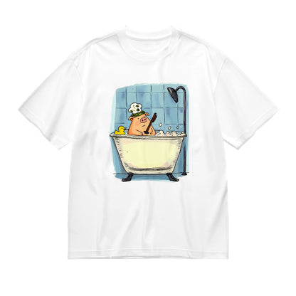 Cute Pig in Bathtub Cartoon Print T-Shirt