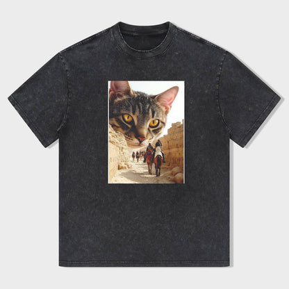 Cat in Desert Adventure Graphic T-Shirt