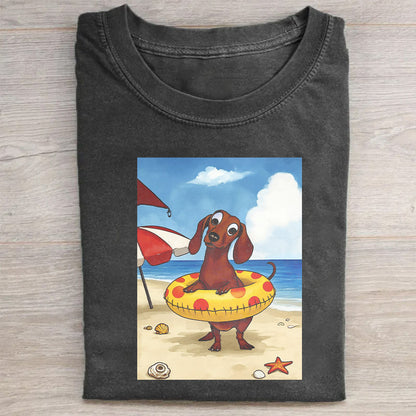 Beach Dog with Life Ring Graphic T-Shirt