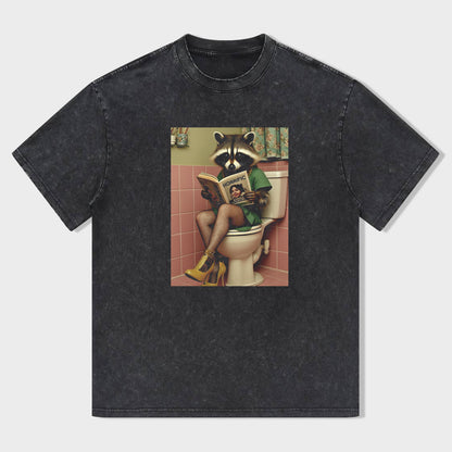 Funny Raccoon Toilet Graphic T-Shirt