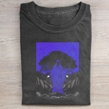 Mystical Ghost Tree Graphic Tee for Men Women Unisex Casual Short Sleeve T-Shirt