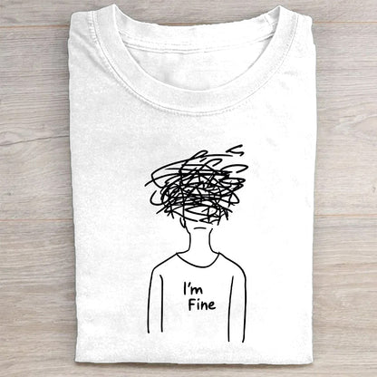 I'm Fine Scribble Design Graphic T-Shirt