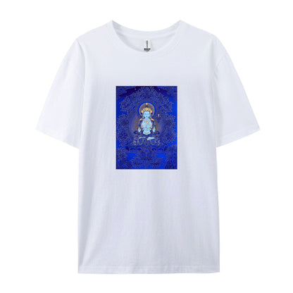 Buddha Art Print T-Shirt for Men Women - Blue Meditation Design Graphic Tee - Comfortable Casual Cotton Top - Spiritual Yoga Clothing - Unique Gift Idea