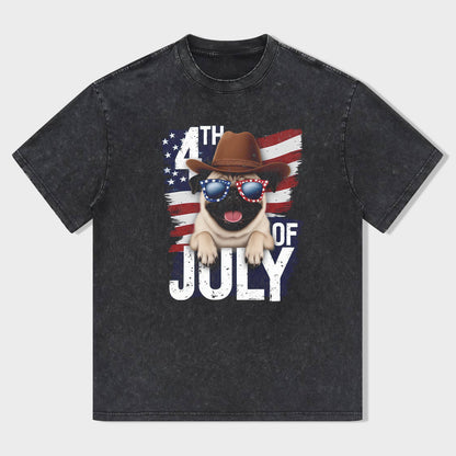 4th of July Pug Dog American Flag T-Shirt