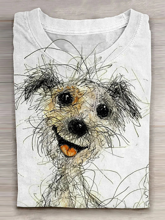 Cute Dog Art Print Casaul T-Shirt