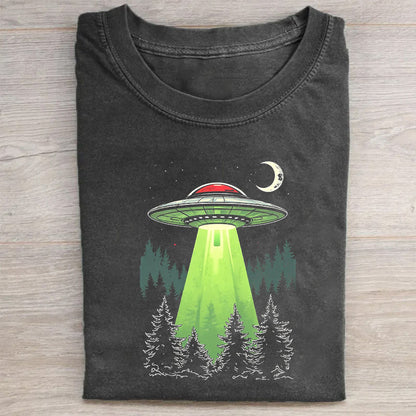 Alien UFO Forest Graphic T-Shirt
