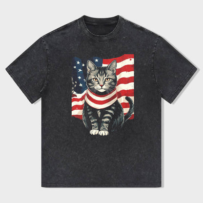 Patriotic Cat American Flag T-Shirt