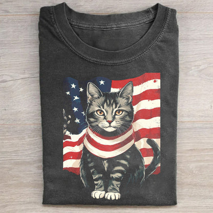 Patriotic Cat American Flag T-Shirt