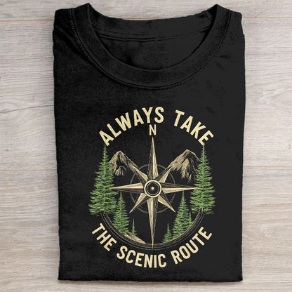 Always Take The Scenic Route Compass Graphic T-Shirt