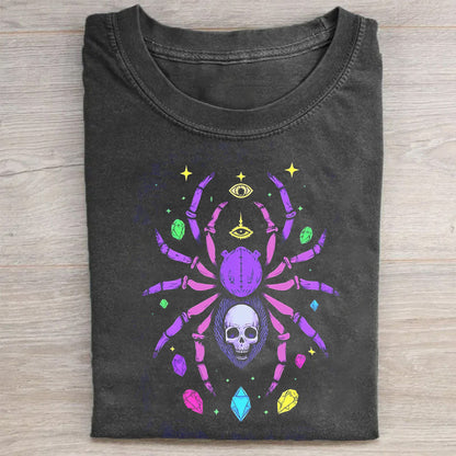 Colorful Spider Skull Graphic T-Shirt