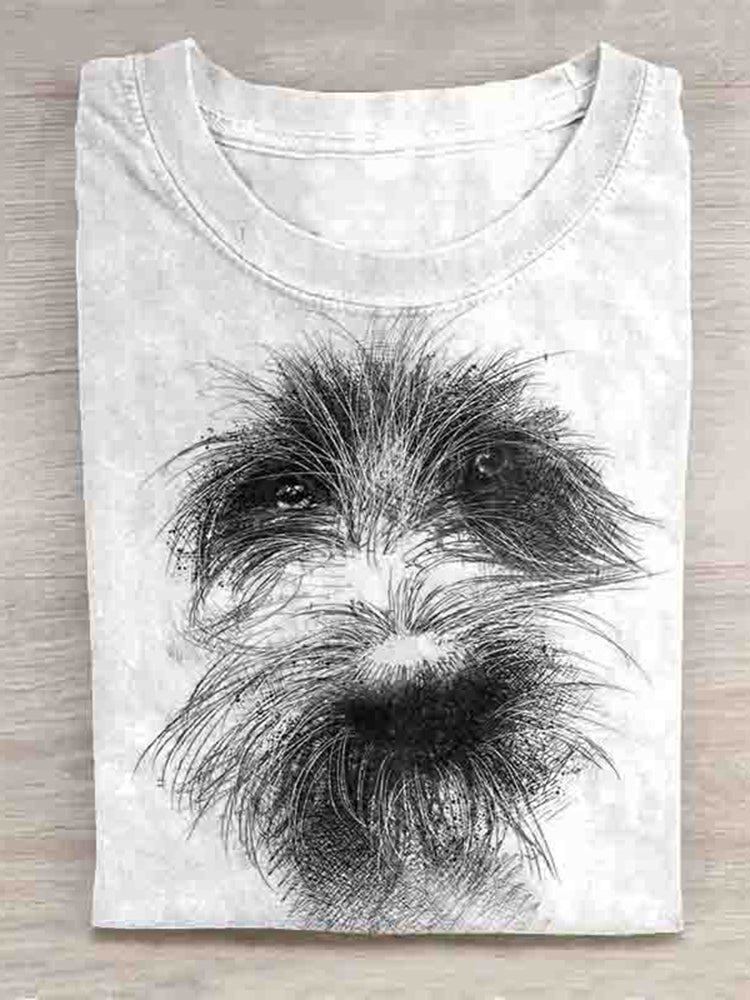 Fuzzy Dog Face Paw Art Print Casual Short Sleeve T-Shirt