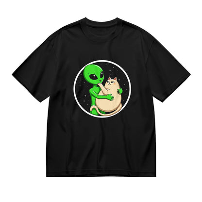Alien Hugging Cat Graphic T-Shirt