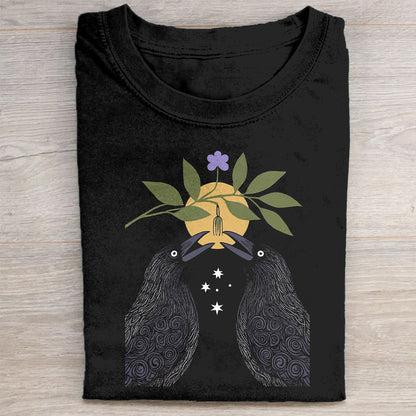 Black T-Shirt with Floral Graphic Design