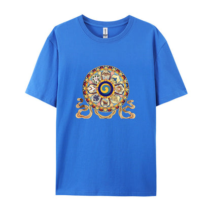 Mandala Design T-Shirt for Men Women - Colorful Buddhist Art Graphic Tee - Spiritual Yoga Meditation Clothing - Unique Cultural Symbol Print Top - Comfortable Casual Daily Wear Shirt