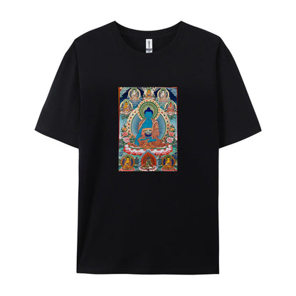 Buddha Thangka Art Print T-Shirt for Men Women - Tibetan Buddhist Meditation Design - Spiritual Yoga Clothing - Comfortable Casual Tee - Unique Gift Idea