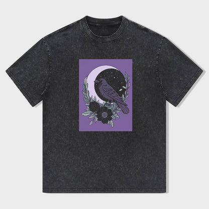 Raven Moon Floral Graphic Tee Shirt
