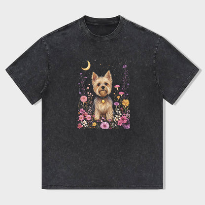 Yorkshire Terrier Dog Floral Garden Print Men's Casual T-Shirt