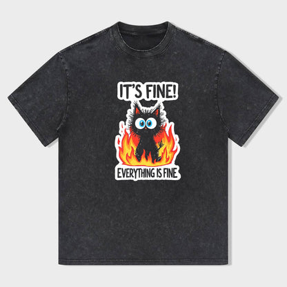 It's Fine Everything Is Fine Cat in Fire Graphic T-Shirt