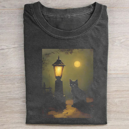 Black Cat Moonlit Night Graphic T-Shirt