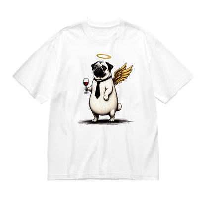 Angel Pug with Wine Glass Graphic T-Shirt