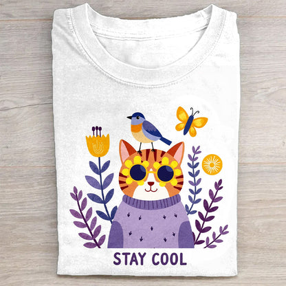 Cute Cat Graphic T-Shirt  Stay Cool Design for Kids and Adults - Fun and Stylish Tee