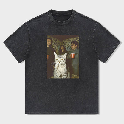 Vintage Black T-Shirt with Cat and Friends Graphic Design - Unisex T-Shirt