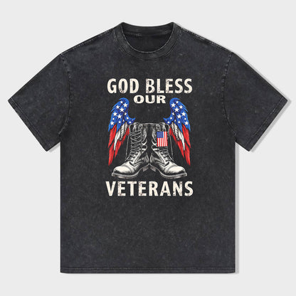 God Bless Our Veterans American Flag Boots T-Shirt