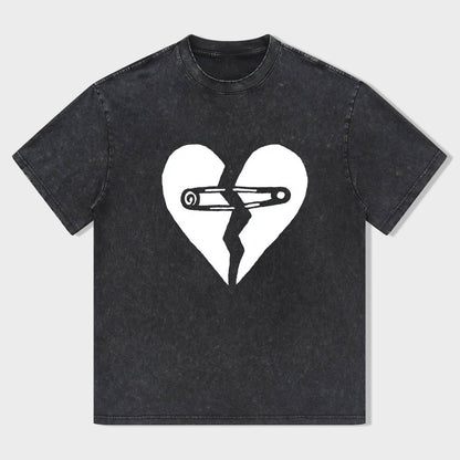 Broken Heart Safety Pin Graphic T-Shirt