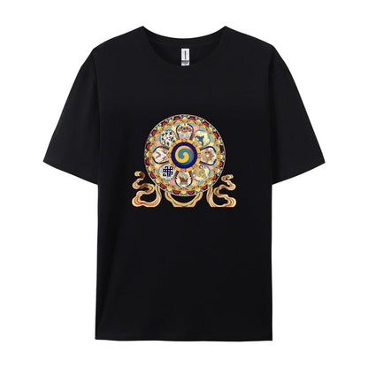 Mandala Design T-Shirt for Men Women - Colorful Buddhist Art Graphic Tee - Spiritual Yoga Meditation Clothing - Unique Cultural Symbol Print Top - Comfortable Casual Daily Wear Shirt