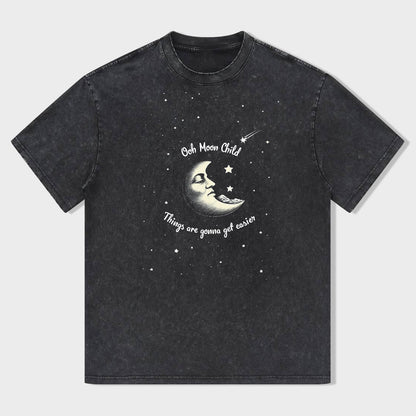 Cute Moon Design Graphic Tee for Women Men Unisex Soft Comfortable Casual T-Shirt
