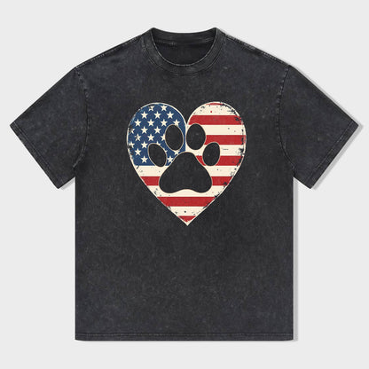 American Flag Heart Paw Print T-Shirt