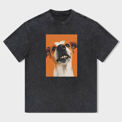 Vintage Washed Black T-Shirt with Unique Dog Graphic Print for Men Women Casual Wear T-Shirt