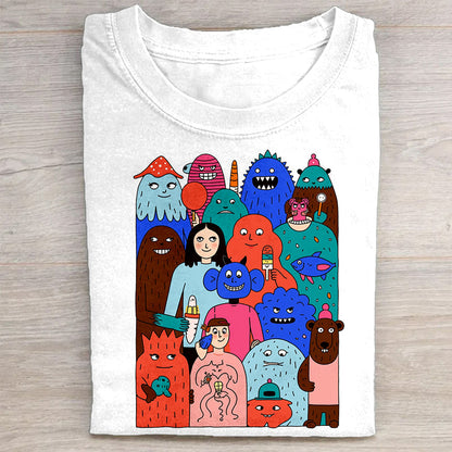 Colorful Monster Friends Graphic T-Shirt