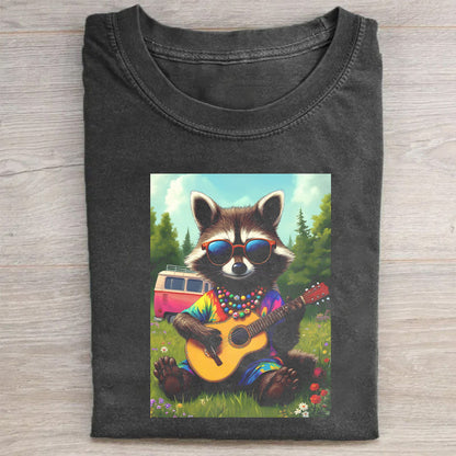 Cool Raccoon Playing Guitar Graphic T-Shirt