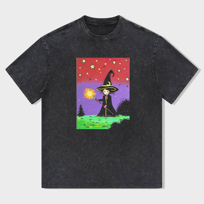 Witch Magic Night Scene Graphic T-Shirt