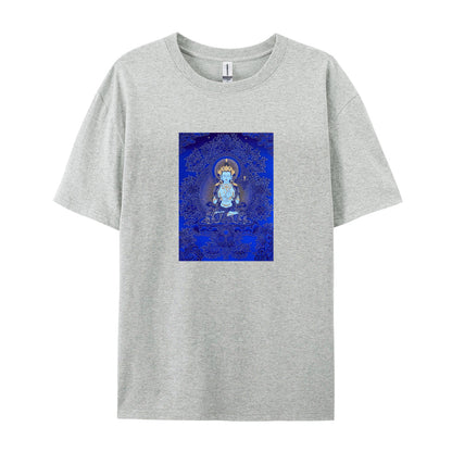 Buddha Art Print T-Shirt for Men Women - Blue Meditation Design Graphic Tee - Comfortable Casual Cotton Top - Spiritual Yoga Clothing - Unique Gift Idea