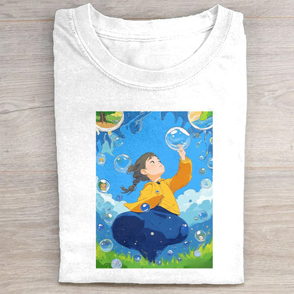Cute Cartoon Boy in the Sky Graphic T-Shirt