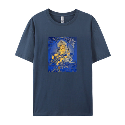 Buddhist Thangka Art T-Shirt  Blue and Gold Buddha Design  Spiritual Meditation Clothing  Unique Graphic Tee for Men Women  Comfortable Cotton Top  Traditional Tibetan Style Apparel