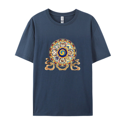 Mandala Design T-Shirt for Men Women - Colorful Buddhist Art Graphic Tee - Spiritual Yoga Meditation Clothing - Unique Cultural Symbol Print Top - Comfortable Casual Daily Wear Shirt