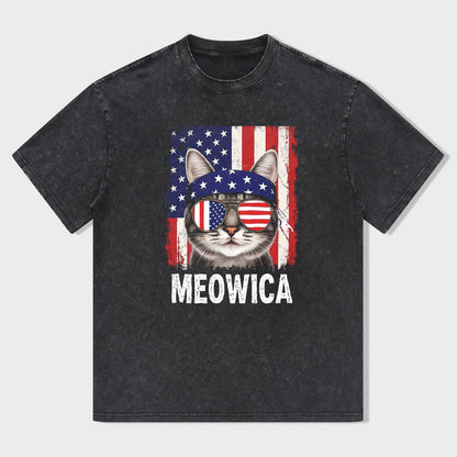 Meowica Patriotic Cat American Flag T-Shirt