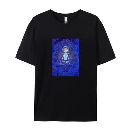 Buddha Art Print T-Shirt for Men Women - Blue Meditation Design Graphic Tee - Comfortable Casual Cotton Top - Spiritual Yoga Clothing - Unique Gift Idea