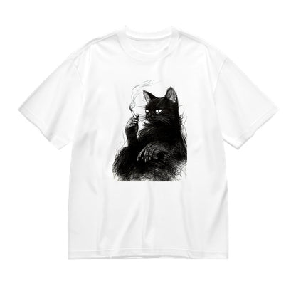 Cute Black Cat Graphic Print T-Shirt