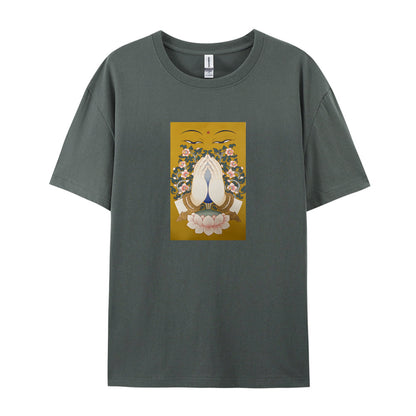 Buddha Face Lotus Flower Design Graphic T-Shirt for Women Men Unisex Casual Cotton Tee Top