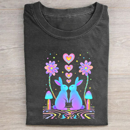 Colorful Bunny Rabbit with Flowers Graphic T-Shirt