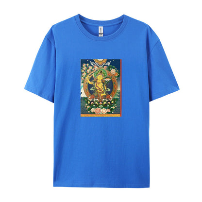 Buddhist Thangka Art T-Shirt  White Cotton Tee with Traditional Tibetan Design  Spiritual Meditation Clothing for Men and Women  Comfortable Fit for Daily Wear  Unique Cultural Gift Idea