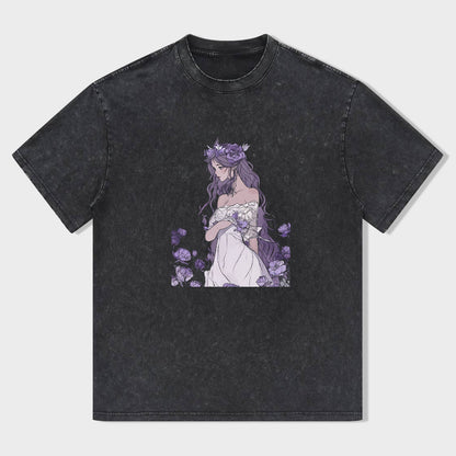 Anime Character Floral Print Women's Casual T-Shirt