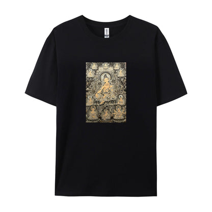 Buddhist Art T-Shirt  Golden Buddha Design  Spiritual Meditation Clothing  Unique Religious Graphic Tee  Men Women Unisex Fit  Comfortable Casual Wear  Traditional Zen Buddhism Apparel