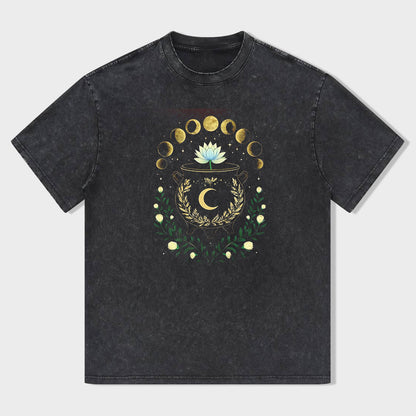 Mystical Moon Phases Lotus Flower Graphic T-Shirt
