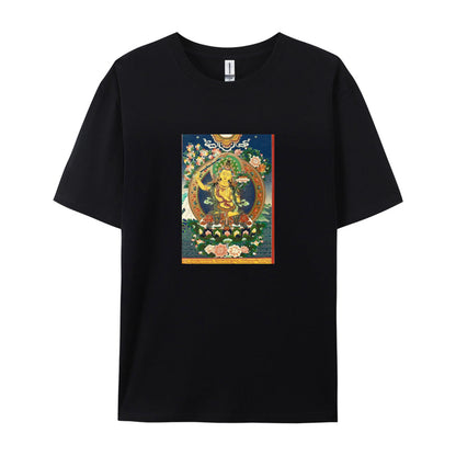 Buddhist Thangka Art T-Shirt  White Cotton Tee with Traditional Tibetan Design  Spiritual Meditation Clothing for Men and Women  Comfortable Fit for Daily Wear  Unique Cultural Gift Idea
