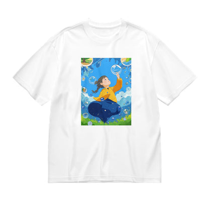 Cute Cartoon Boy in the Sky Graphic T-Shirt